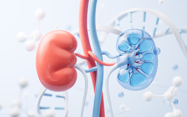 Kidney and biological concept background, 3d rendering. - obrazy, fototapety, plakaty