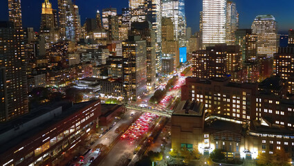 New York City Manhattan at sunrise. New York at Night. NYC Night aerial view of New York. NYC New...