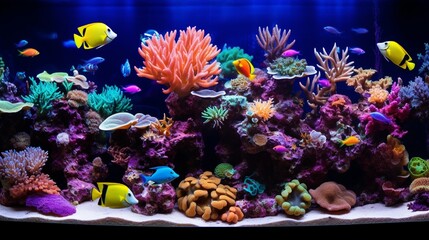 Fototapeta na wymiar Amazing colorful saltwater coral reef aquarium