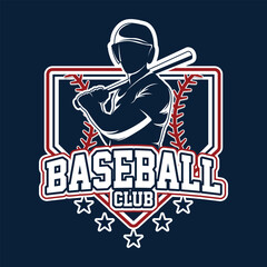 Baseball Player Red and Blue Classic Emblem Insignia
