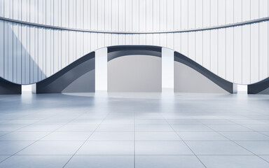 Empty ground with white building background, 3d rendering.