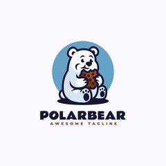 Vector Logo Illustration Polar Bear Mascot Cartoon Style.