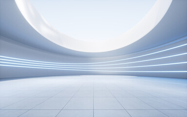 Empty ground with white building background, 3d rendering.