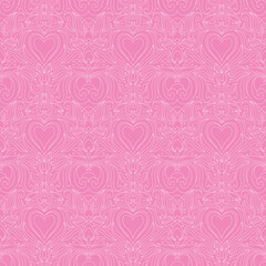 Vector Seamless Pattern Pink Outline Love Heart Valentine Illustration Background Wallpaper
