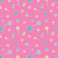Vector Seamless Pattern Colorful Candy Sweets Food Design Illustration On Pink Background  Wallpaper