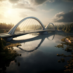 Fototapeta na wymiar A modern bridge spanning across a river.