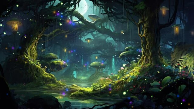 Mystic Woodland Dream: Fairies and Glowing Orbs in a Mossy Realm