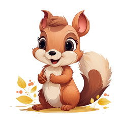 a cute squirrel drawn with colored pencils, PNG file format, created with Ai