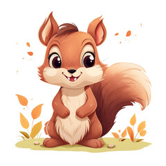 a cute squirrel drawn with colored pencils, PNG file format, created with Ai