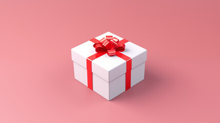 Obraz premium white gift box with red ribbon bow isolated on pink pastel color background with shadow, Place For Text