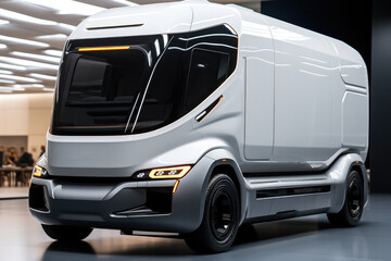 Modern delivery Vehicles, Advanced features, Futuristic, Metallic Silver color. Generative AI.