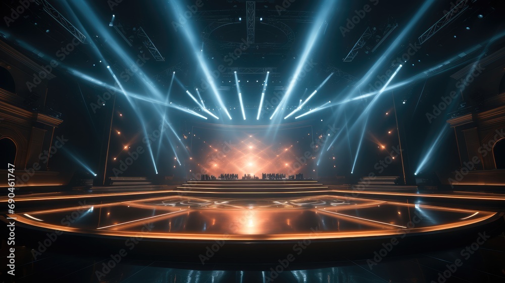 Poster modern stage with lights. generative ai.