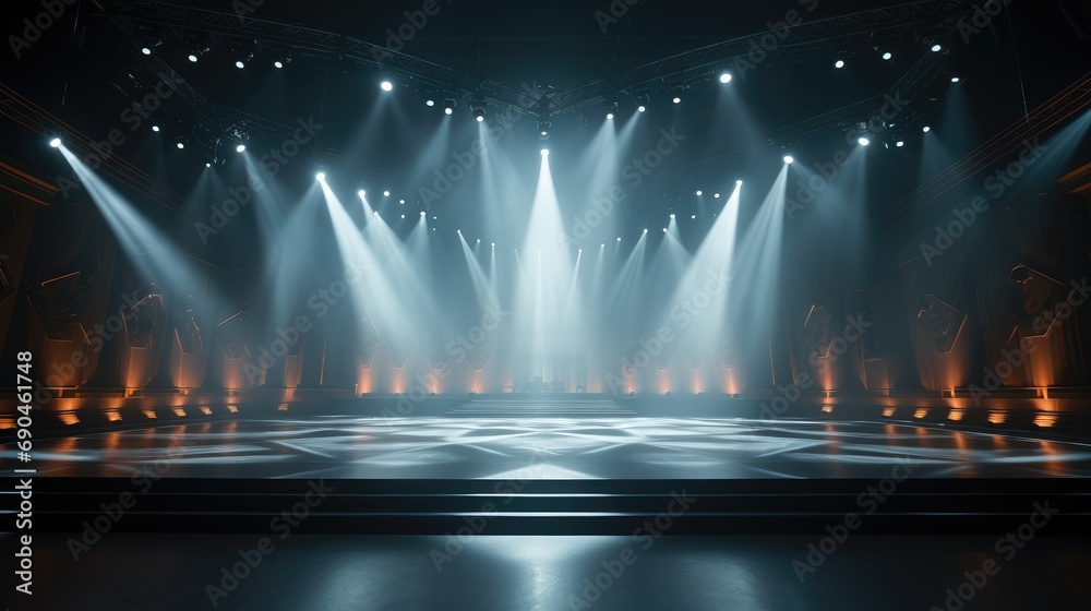 Poster modern stage with lights. generative ai.
