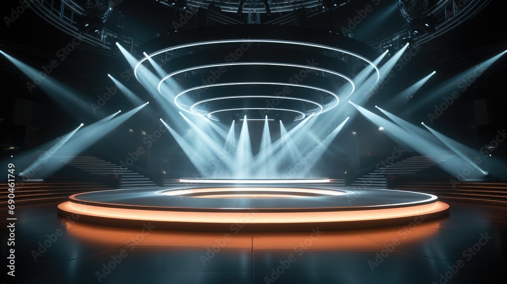 Aufkleber modern stage with lights. generative ai.