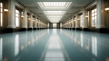 Fototapeta premium Long Empty hall room. Generative AI.