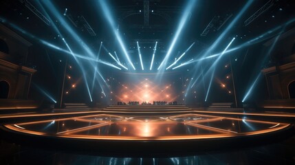Modern stage with lights. Generative AI.