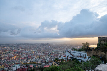 Cityscape of the city of Napoli in the morning with Vesuvius in the background