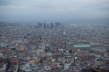Cityscape of the city of Napoli in the morning with Vesuvius in the background