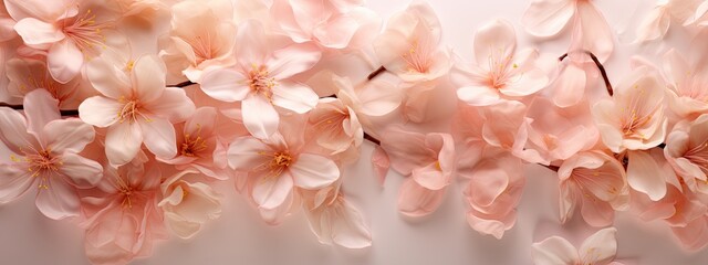 A delicate array of Peach Fuzz 2024 colored blossoms, evoking a gentle and romantic floral scene.