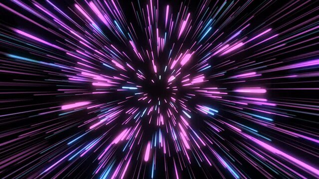 Multicolored glowing  speed lines flying particles loop background.