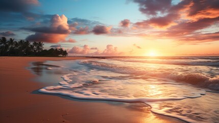Fototapeta na wymiar A serene beach at sunset. Generative AI.