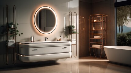 Luxury stainless steel bathroom cabinet. Generative AI.