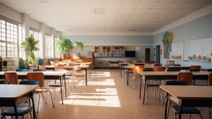 Fototapeta na wymiar An classroom at a high school. Generative AI.