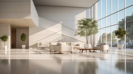 Minimalist apartment building lobby. Generative AI.