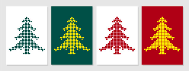 Set of Christmas Trees Design Vector Template. Christmas trees collection pixel art. Pixels, square, art, lines, seamless, modern, aestethics, decoration, christmas trees.