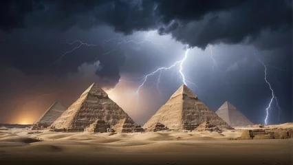 Foto op Canvas ancient historical Giza pyramid of the castle background photo at night © ahmudz