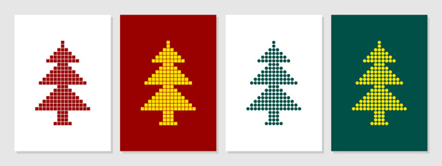 Set of Christmas Trees Design Vector Template. Christmas trees collection pixel art. Pixels, square, art, lines, seamless, modern, aestethics, decoration, christmas trees.