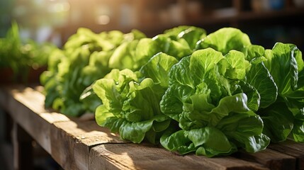 Fresh organic green lettuce salad growing in hydroponic vegetable garden, healthy food concept - obrazy, fototapety, plakaty
