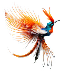 Obraz premium small orange, blue, red and green birds flapping their beautiful wings - PNG file with transparent background - created using AI