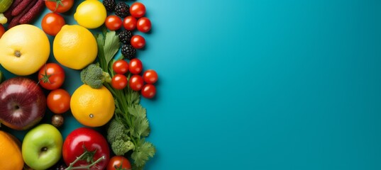 Fruits and vegetables background. Generative AI technology.
