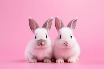 Obraz premium white rabbit on pink background