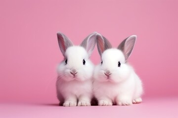 Naklejka na ściany i meble white rabbit on pink background