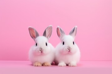 Obraz premium white rabbit on pink background