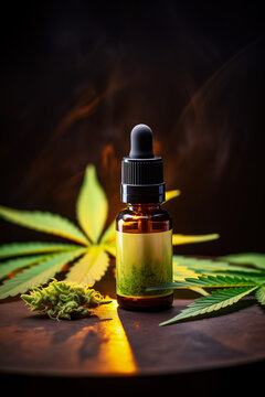 CBD Oil with Cannabis Leaves 