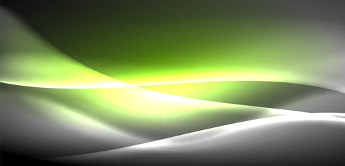 Neon-lit waves surge across background, mesmerizing dance of luminescence and motion. Dynamic backdrop captures essence of energy and modern aesthetics