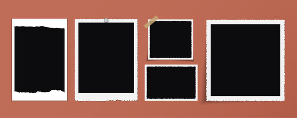 Modern Madboard Vertical Torn Photo Frame Mockup Vector Template for Stunning Social Media Posts. Ripped edges torn paper frame