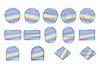 Set of Holographic Rainbow Badge Shape	