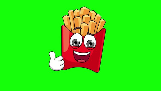 Thumbs-up french fries cartoon loop animation on a green screen