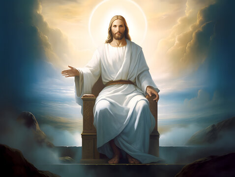 Jesus sitting in throne at heaven