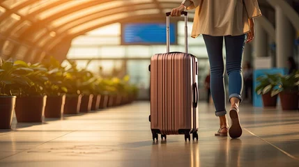 Foto op Canvas Close up lower body of woman traveller with luggage on airport © Tirtonirmolo
