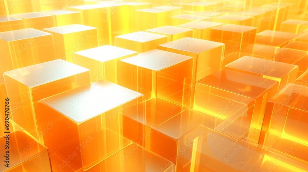 Poster vibrant orange and yellow translucent blocks: precise alignment for futuristic tech background - 3d 