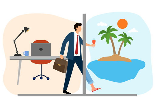 Businessman on vacation leave and enjoying work life balance at the beach.