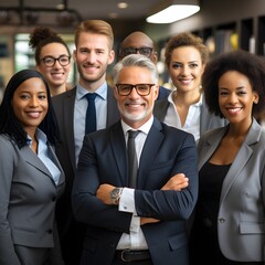 Diverse group of co-workers pose for a company portrait - recruitment concept - generative AI