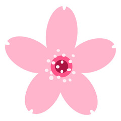 Cute Pink Cherry Blossom or Sakura flower isolated flat style. Vector illustration.