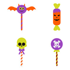 Halloween Candy On White Background. Creepy and Funny Cartoon Design. Isolated Vector Set.