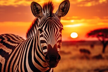 Fototapeta na wymiar profile of a zebra on a grass plain,Generative AI